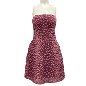 Monique Lhuillier Burgundy / Pink Metallic Glitter Detail Strapless Mini Dress