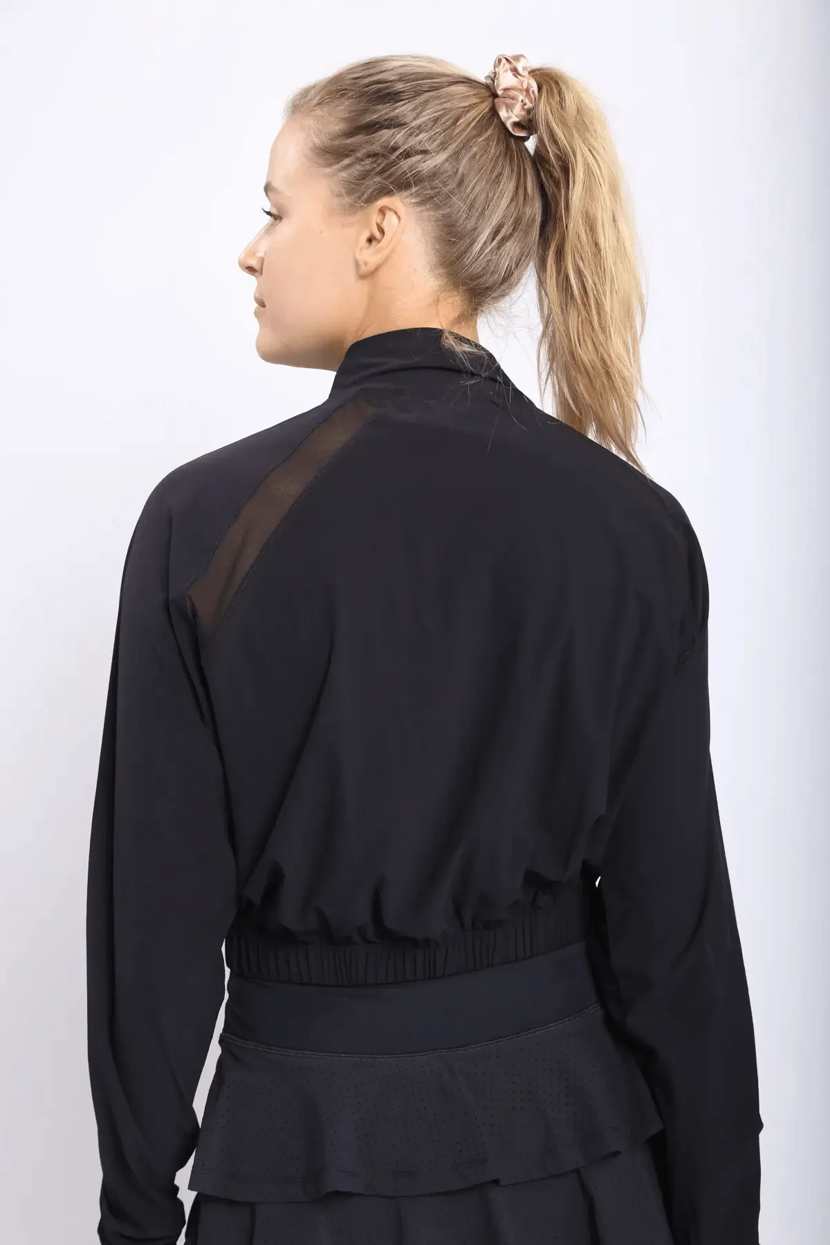 Mono B Crop Zip-Up Jacket With Mesh Raglan Detail - Black