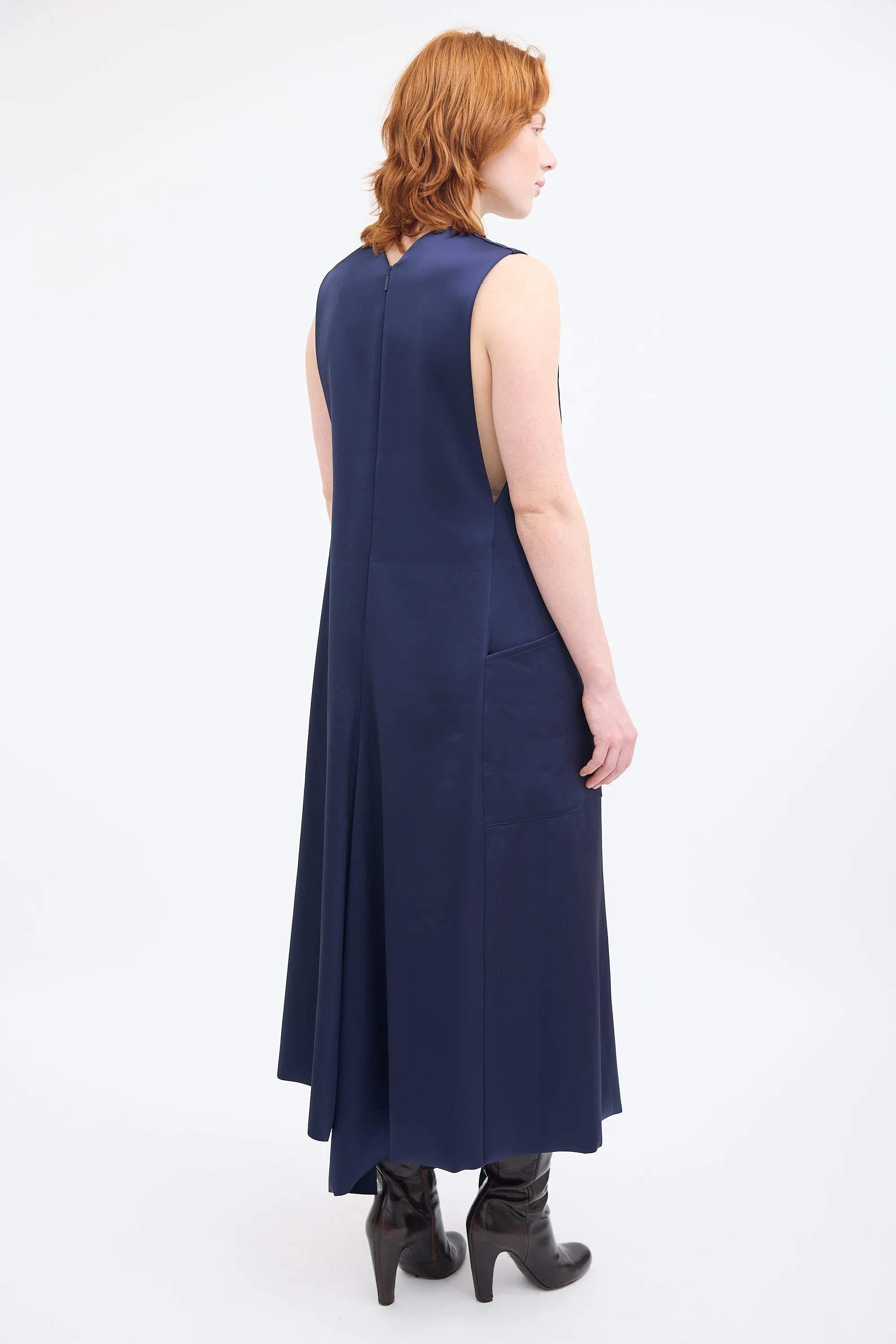 Navy Sleeveless V-Neck Midi Dress