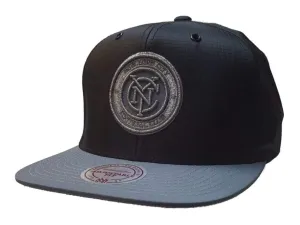 New York City FC Mitchell & Ness Black Gray Nylon Structured Flat Bill Hat Cap