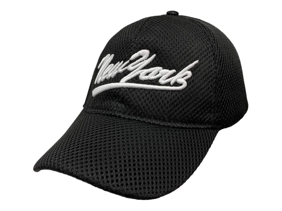 New York "NY" XM Black All Mesh Semi-Structured Adjustable Strap Hat Cap AA683