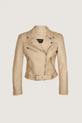 Novado - Women's Cropped Biker Leather Jacket - Beige - 1 Piece