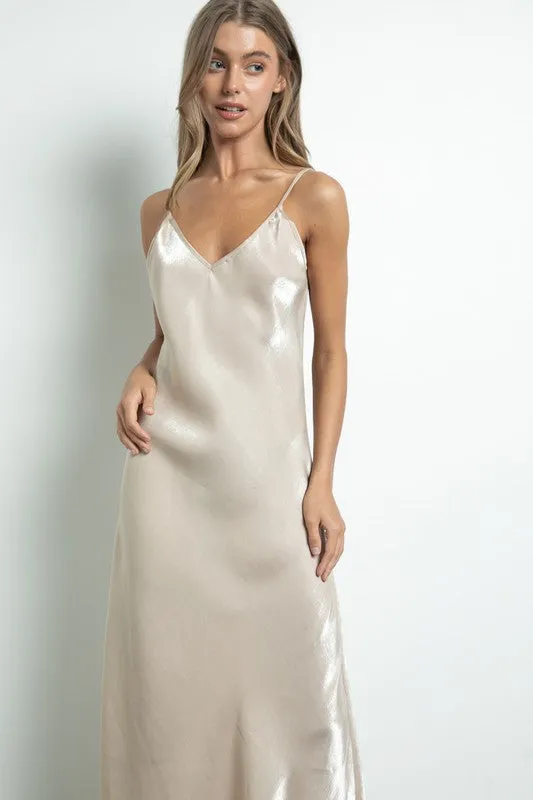 Nude V Neckline Iridescent Nude Slip Dress