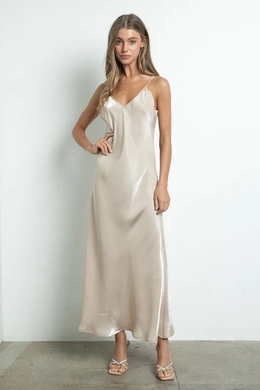 Nude V Neckline Iridescent Nude Slip Dress