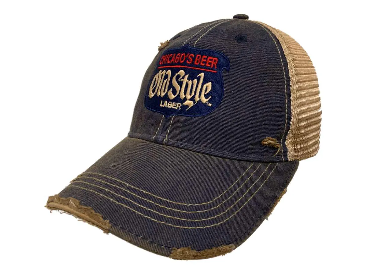 Old Style Lager Chicago's Beer Retro Brand Distressed Mesh Snapback Hat Cap