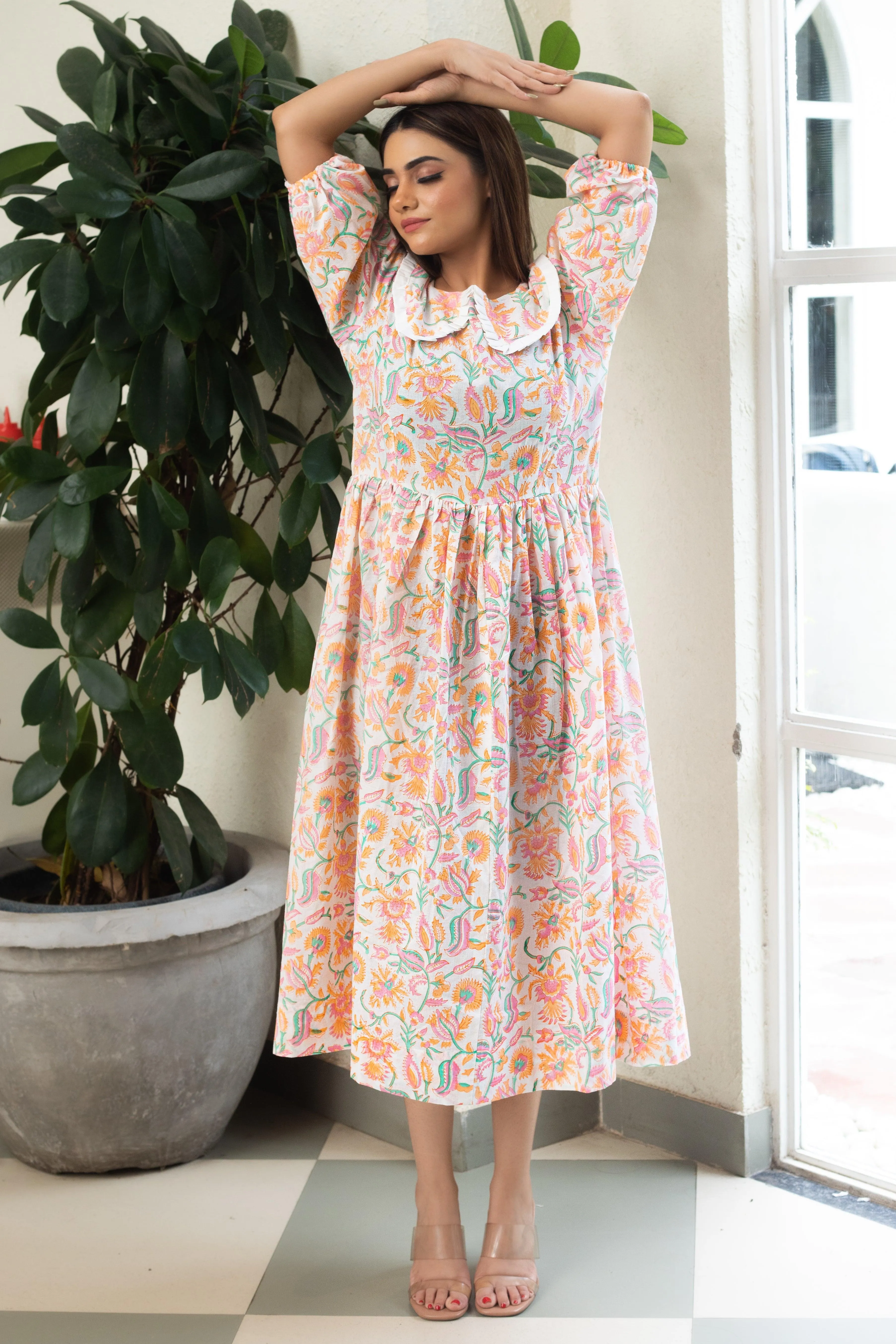 ORANGE HAZE FLORAL BREZZY DRESS