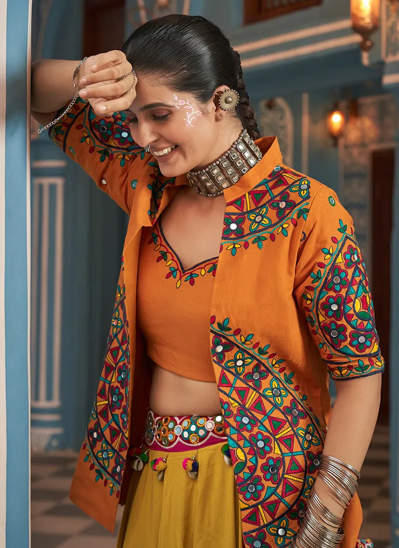 Orange Multicoloured Kutchi Embroidered Chaniya Choli