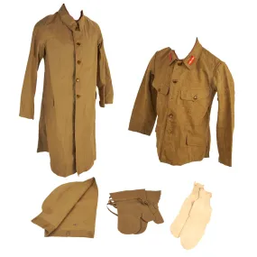 Original Japan WWII Imperial Japanese Army Sergeant’s Wool Tunic & Rain Coat With Gloves, Hood and Issued Socks