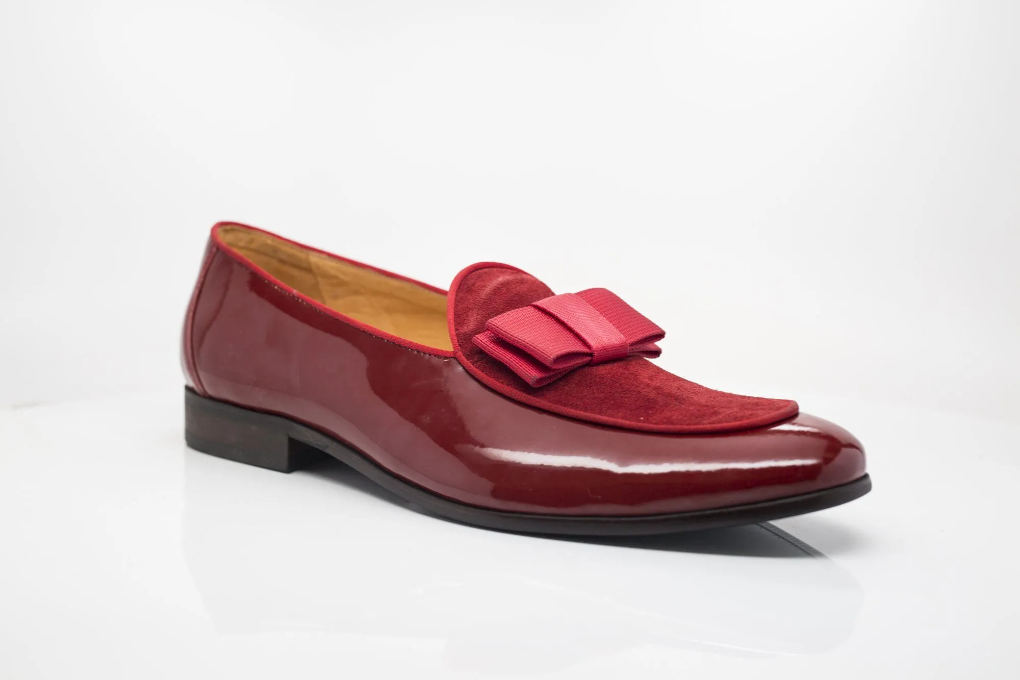 Patent Leather & Suede Slip-On Loafer Red