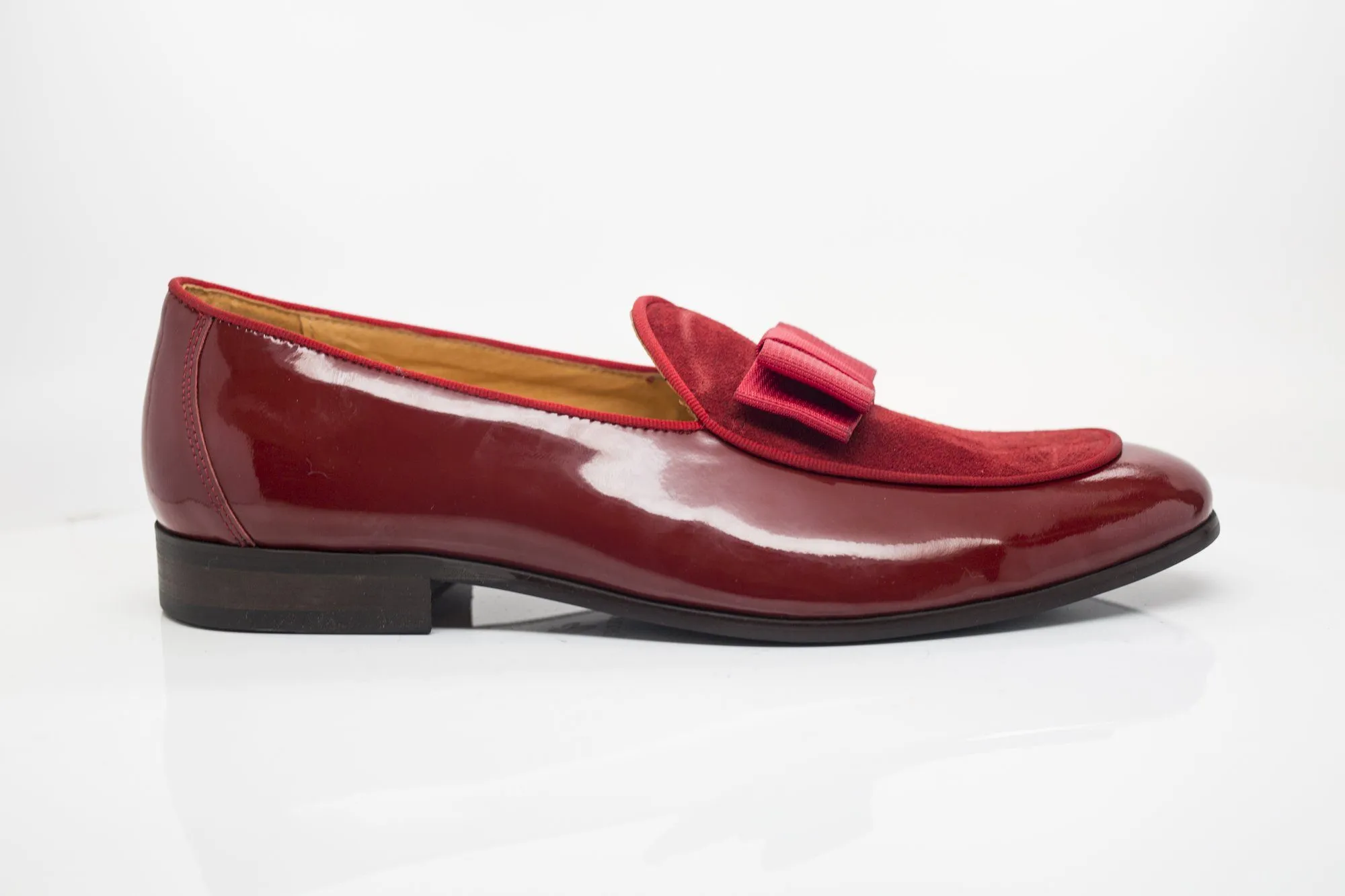 Patent Leather & Suede Slip-On Loafer Red