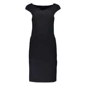 Patrizia Pepe Elegant Black Boat Neck Dress with Wide Straps