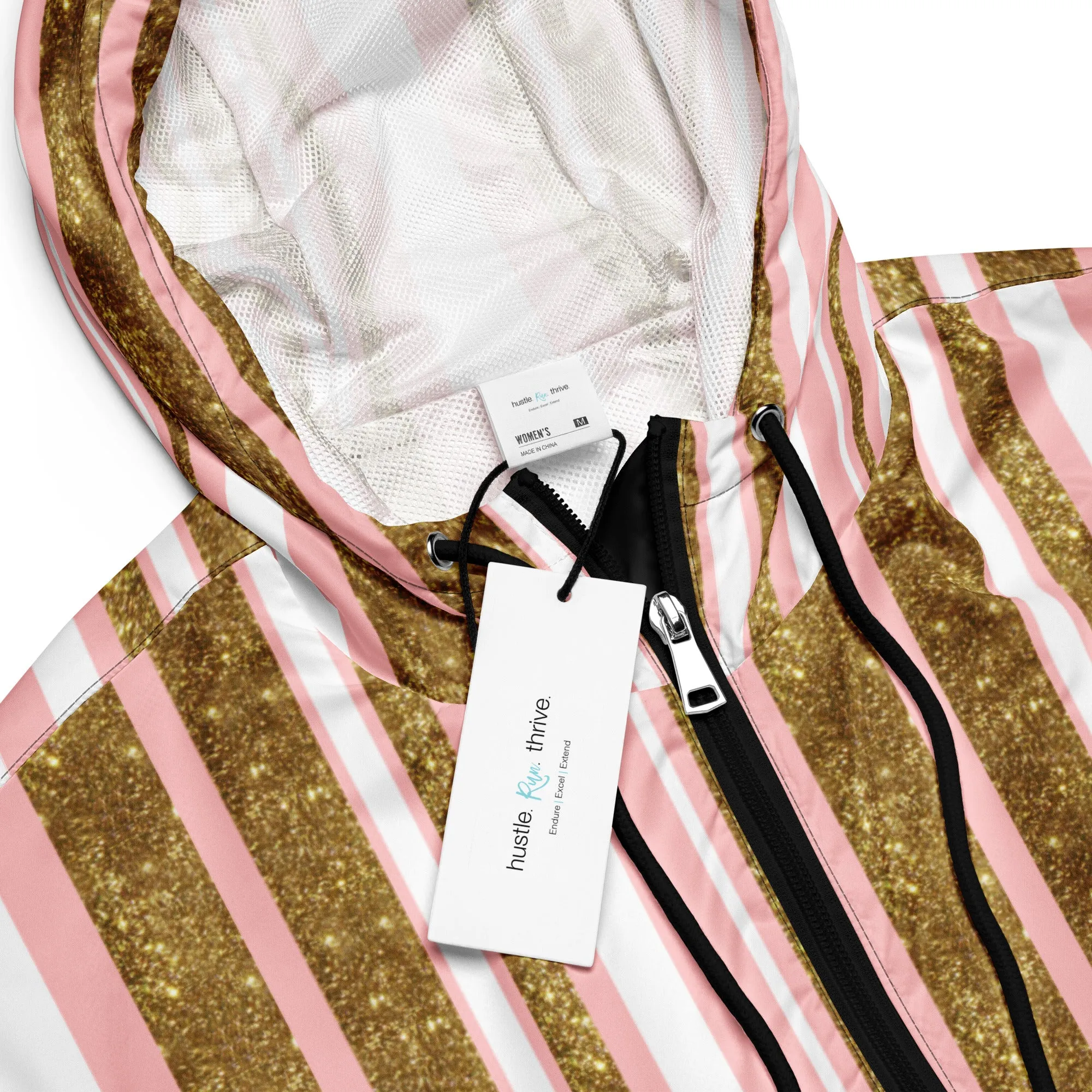 Pink   Gold Glitter Cropped Windbreaker - Running Jacket - Rain Jacket