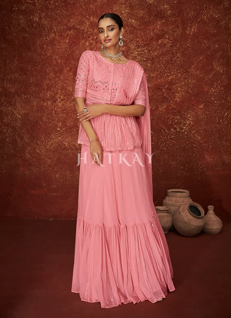 Pink Sequence Embroidered Jacket Style Sharara Suit