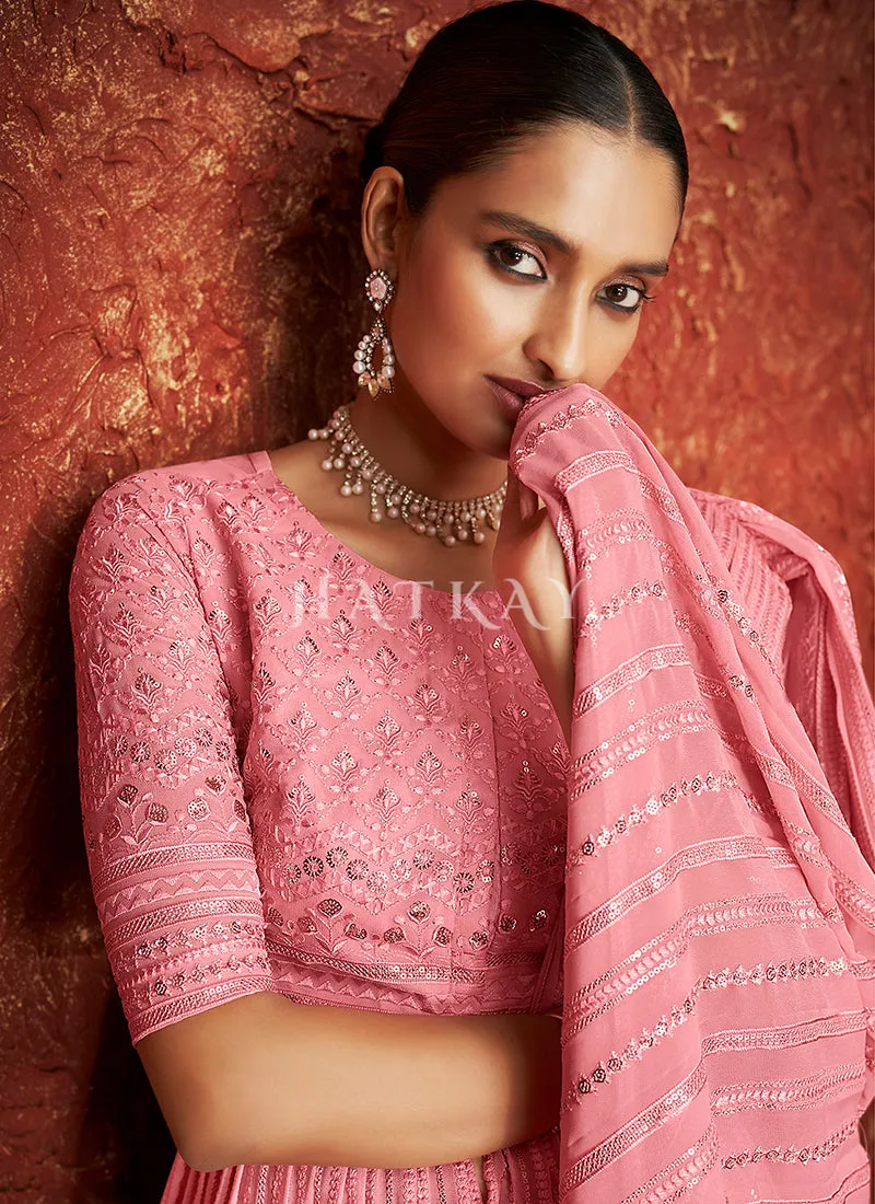 Pink Sequence Embroidered Jacket Style Sharara Suit