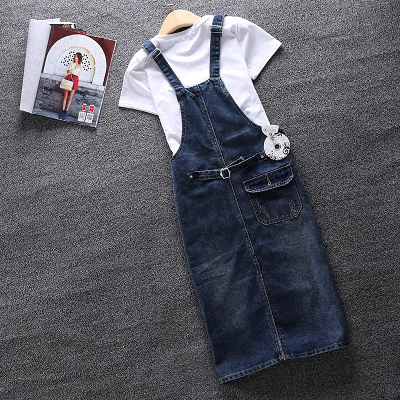 Plus Size Denim Midi Overall Dress