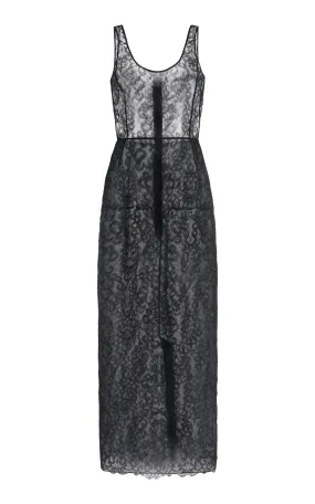 Polus Sheer Maxi Dress with Slip in Black Silk Lace