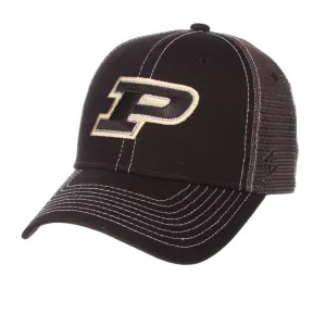 Purdue Boilermakers Zephyr Black Mesh Blackout Trucker Adjustable Snap Hat Cap