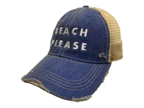 "Beach Please" Original Retro Brand Royal Blue Distressed Mesh Snapback Hat Cap