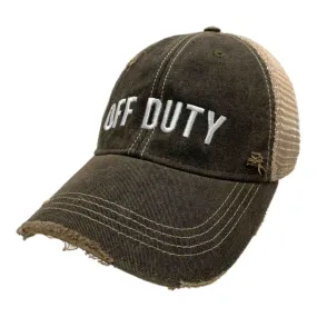 "Off Duty" Retro Brand Mudwashed Distressed Mesh Adj. Snapback Hat Cap