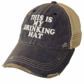 "This is My Drinking Hat" Retro Brand Navy Distressed Mesh Snapback Hat Cap