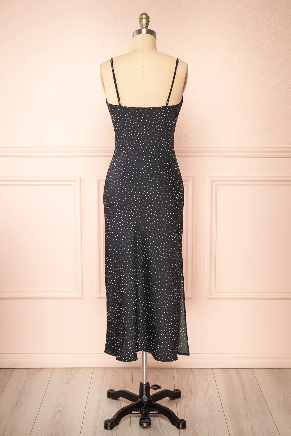 Rebby Polka Dot Black | Silky Fitted Midi Dress