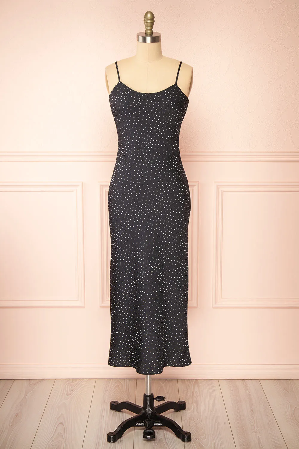 Rebby Polka Dot Black | Silky Fitted Midi Dress