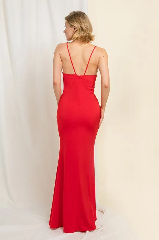 Red Satin Long Slip Dress