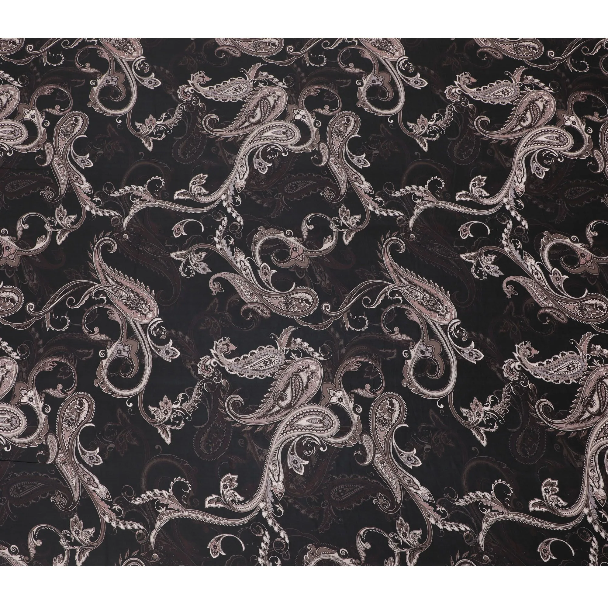 Regal Paisley Synthetic Modal Satin Fabric - Classic Black Elegance, 110cm - Buy Online-D17985