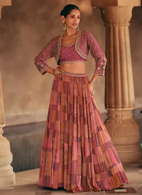 Rose Pink Handwork Embroidery Jacket Style Lehenga Choli