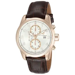 S. Coifman Men's Chrono Quartz Rose Gold Plated Case Brown Leather Watch SC0310