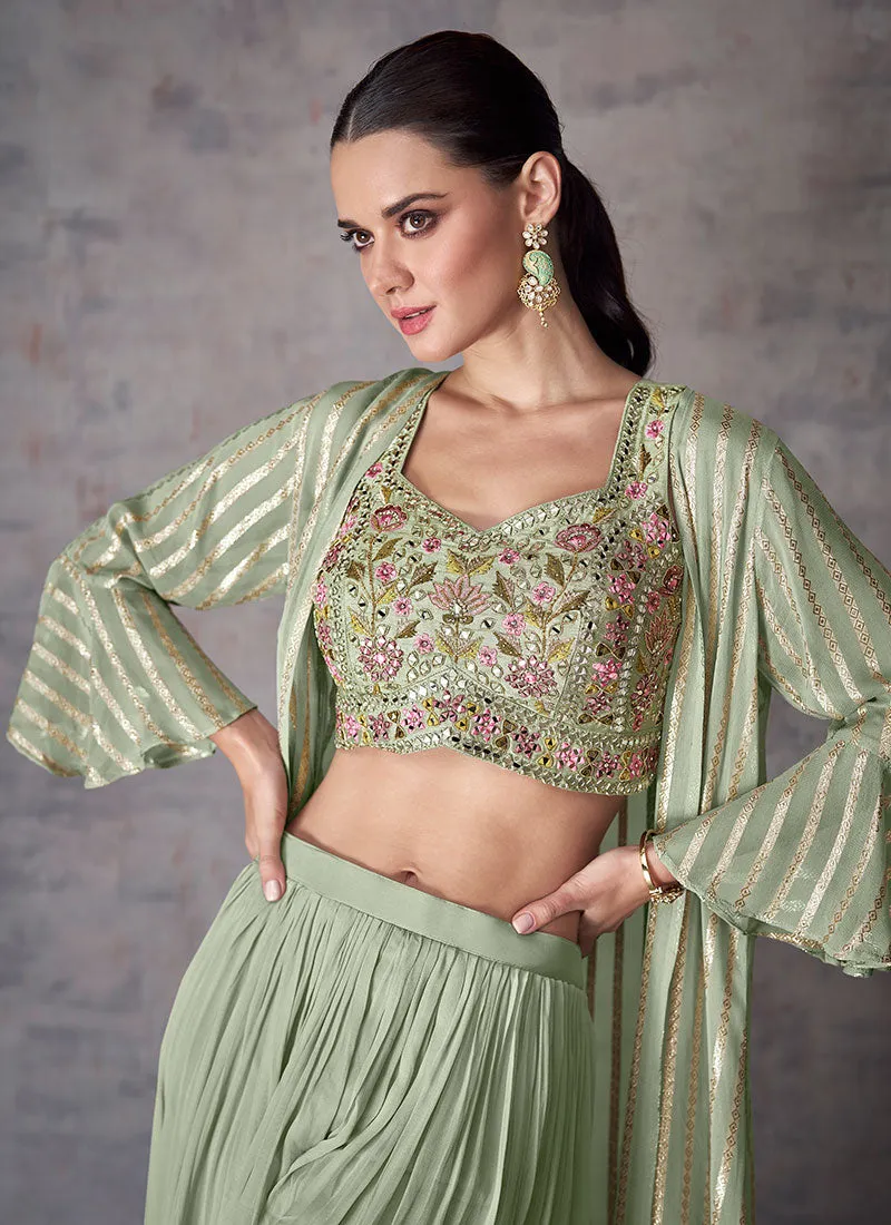 Sage Green Multi Embroidery Cape Style Palazzo Set