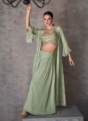 Sage Green Multi Embroidery Cape Style Palazzo Set