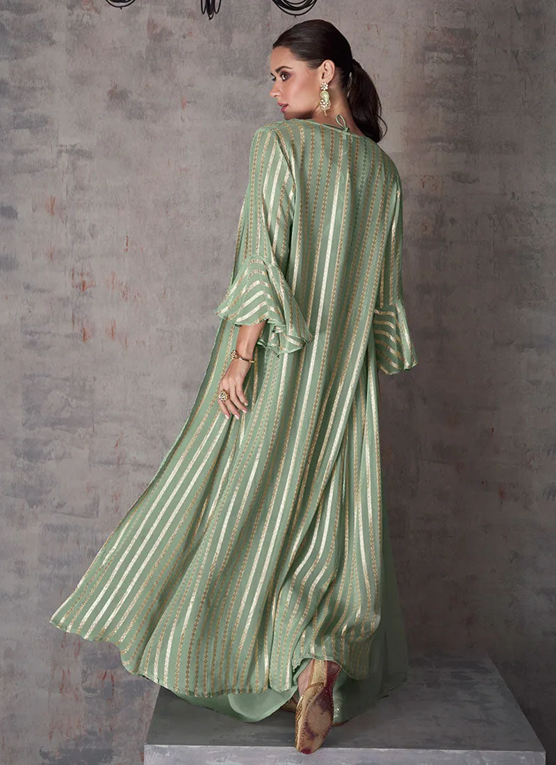 Sage Green Multi Embroidery Cape Style Palazzo Set