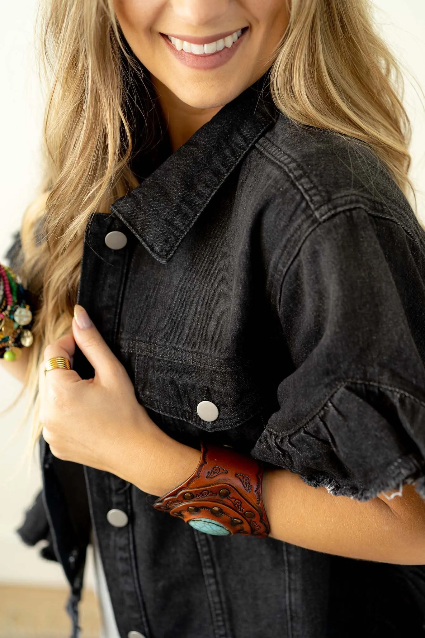 Scottie Ruffle Denim Jacket - Black