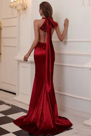 Sexy Deep V-Neck Backless Burgundy Evening Dress