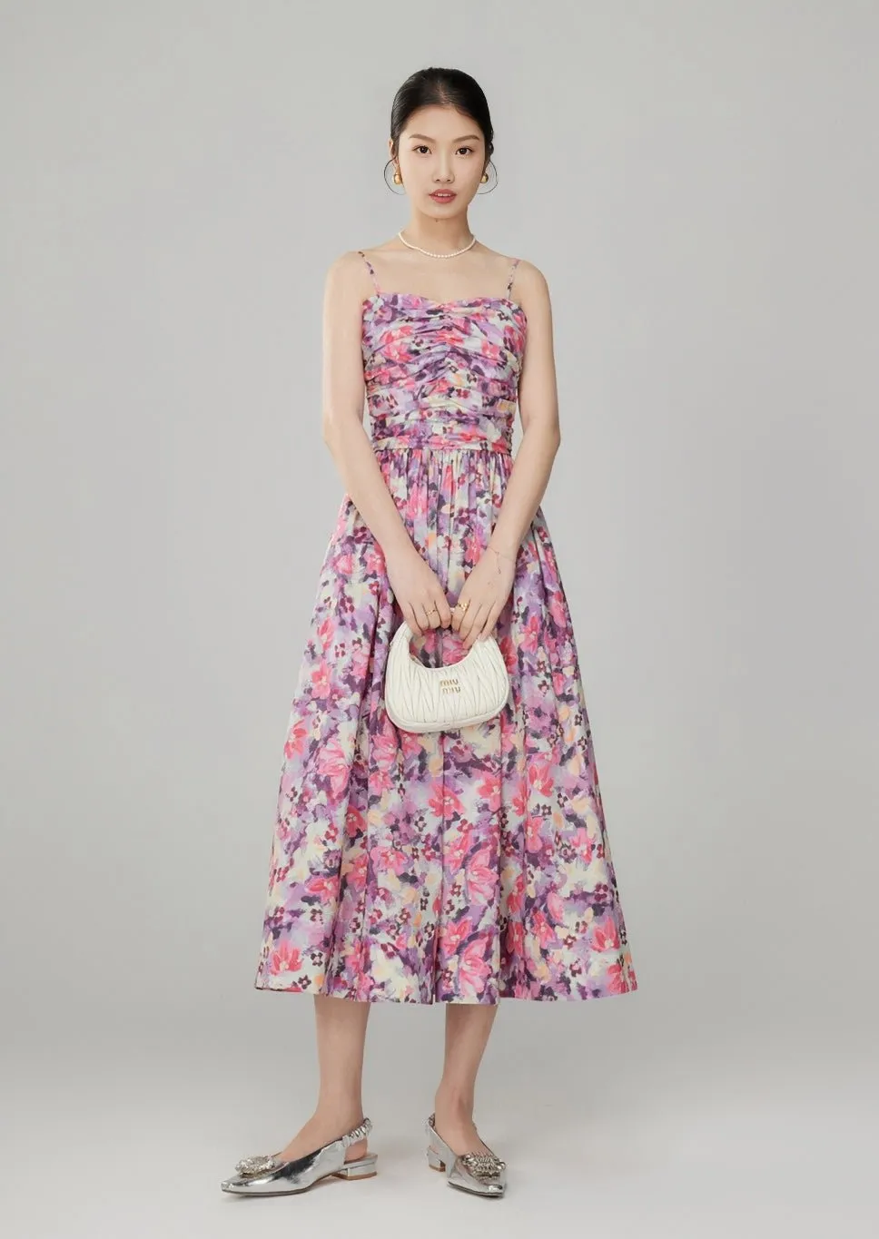 SHEER FLORAL LONG FRENCH SLIP DRESS