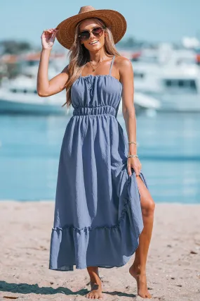 Shirred Tie Front Midi Dress