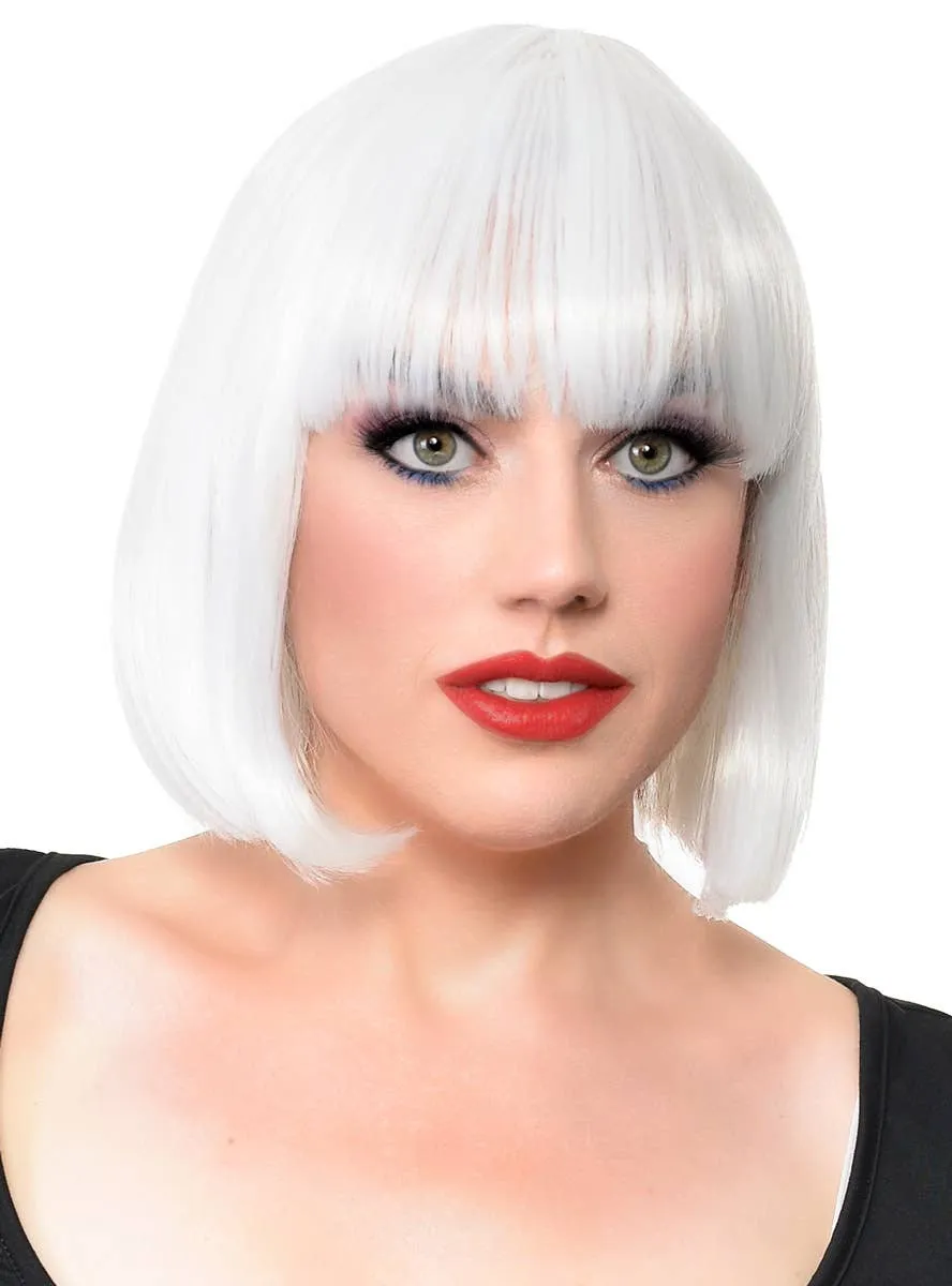 Short White Heat Resistant Bob Fashion Wig with Fringe