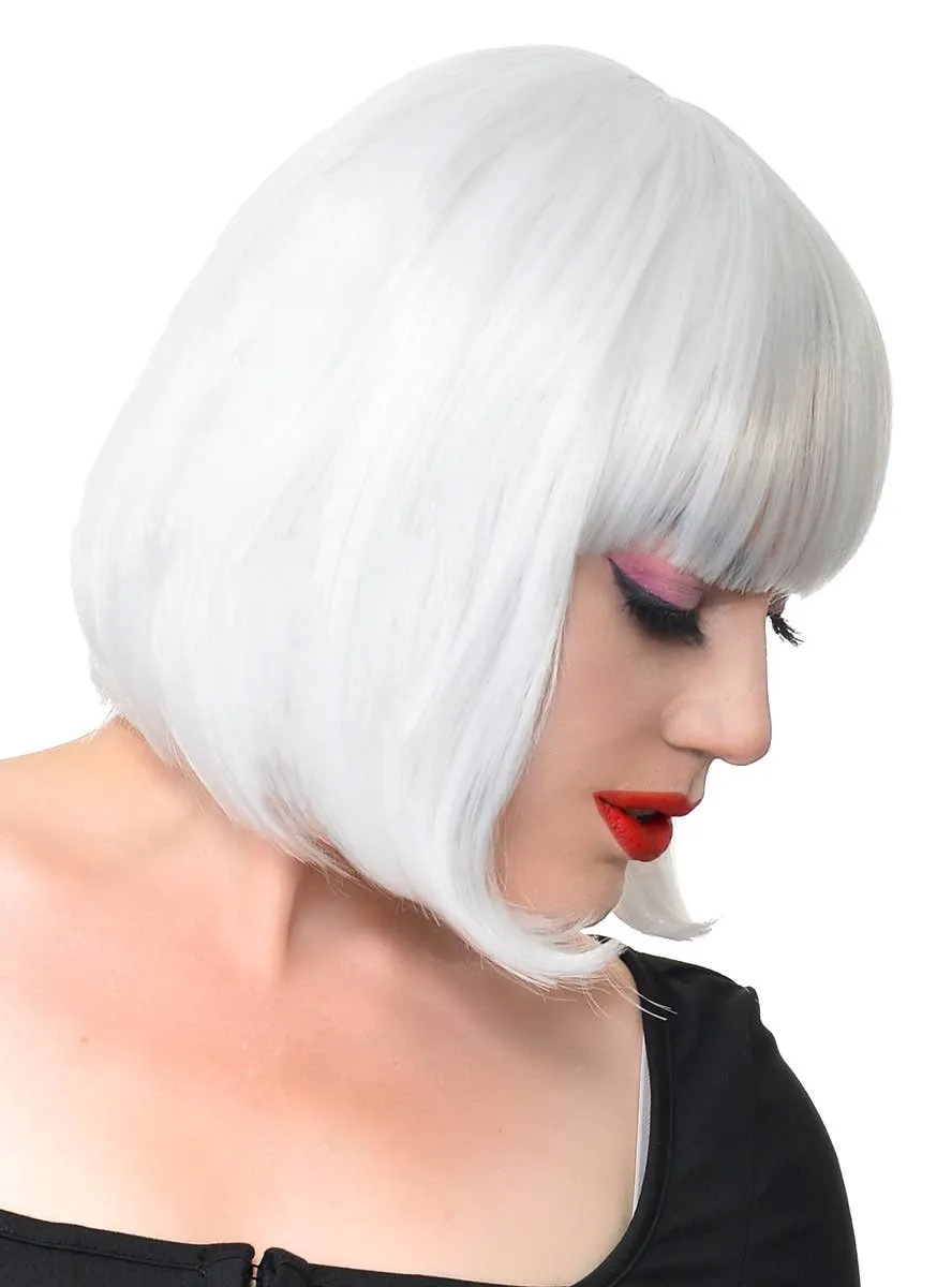 Short White Heat Resistant Bob Fashion Wig with Fringe