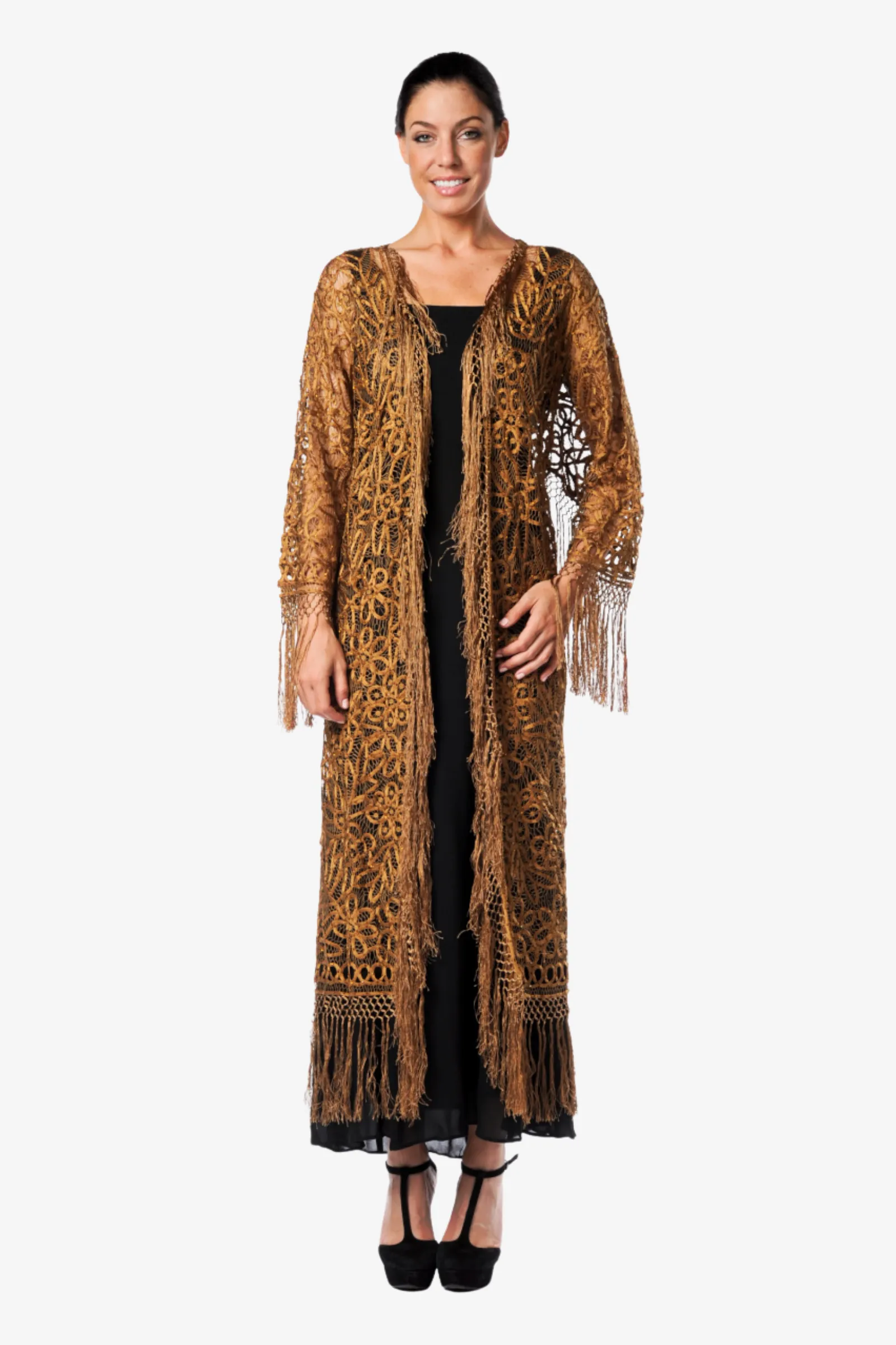 Soulmates C390 Hand Crocheted Beaded Fringe Coat Long Duster