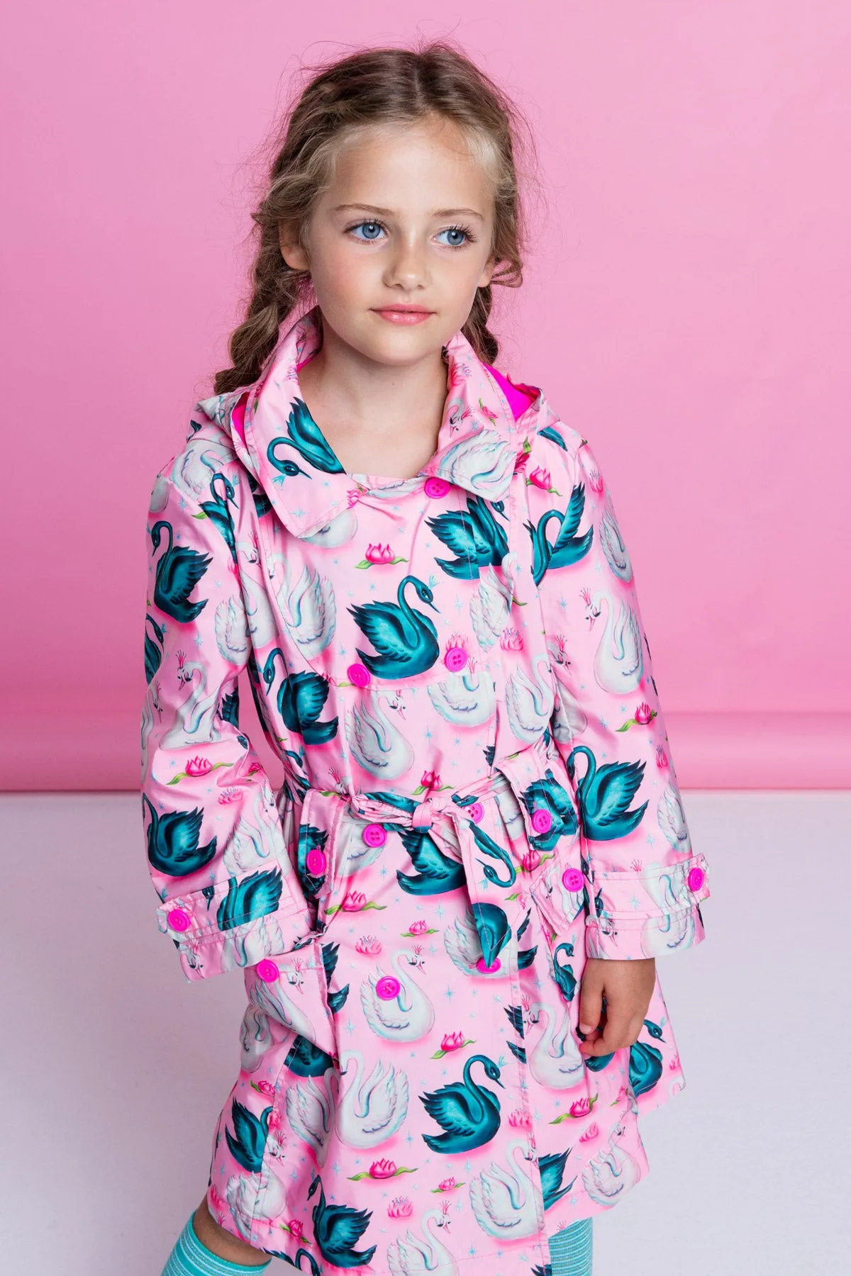 SS19 Mim-Pi Girls Pink Swan Raincoat 209