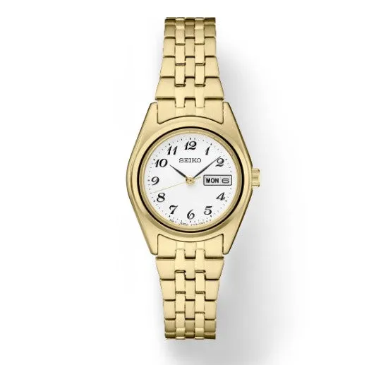 Stainless Steel Gold Toned Watch with White Dial