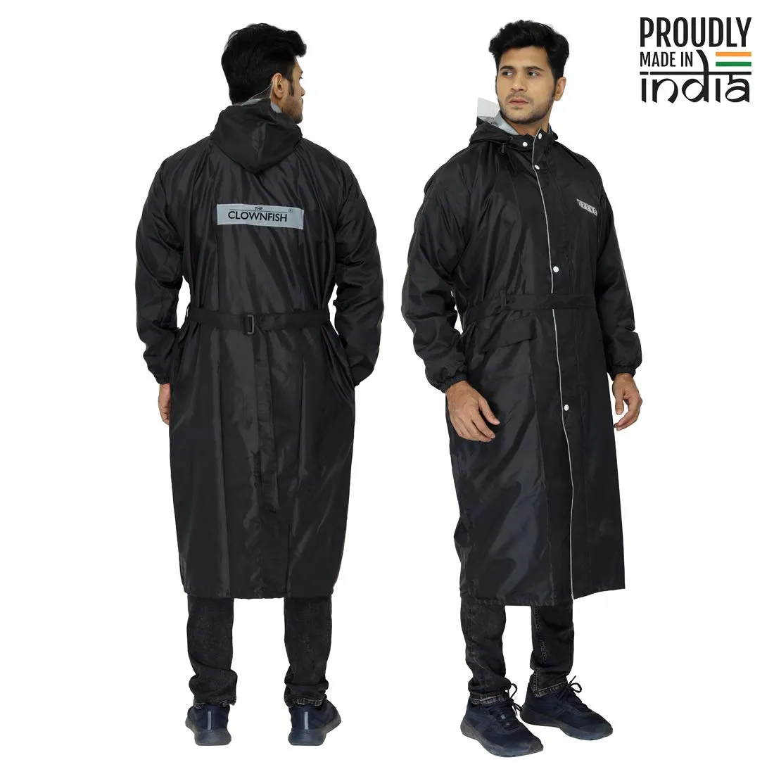 STRAUSS THE CLOWNFISH Polyester Reversible Use Unisex Waterproof Long Coat Raincoat For Men&Women With Adjustable Hood And Reflector At Back For Night Visibility Opener Series(Mehendi-Free Size)