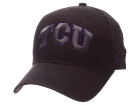 TCU Horned Frogs Zephyr Black Mesh Blackout Trucker Adjustable Snapback Hat Cap