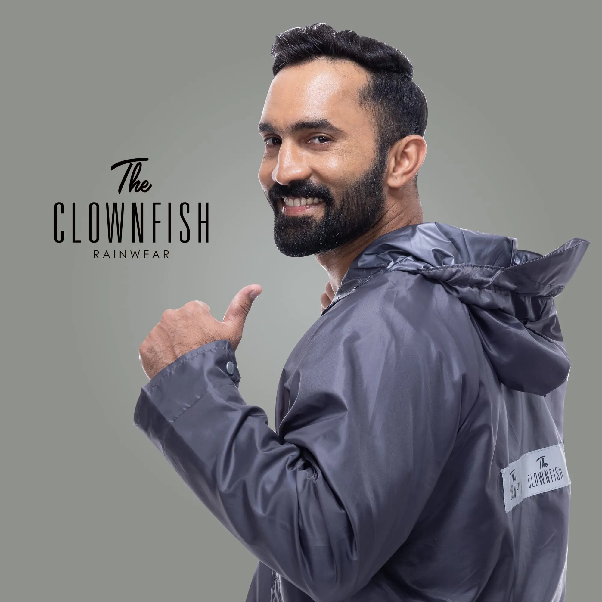 The Clownfish Cyrus Series Men's Waterproof Polyester Double Coating Reversible Raincoat with Hood and Reflector Logo at Back. Set of Top and Bottom. Printed Plastic Pouch with Rope (Grey, XX-Large)