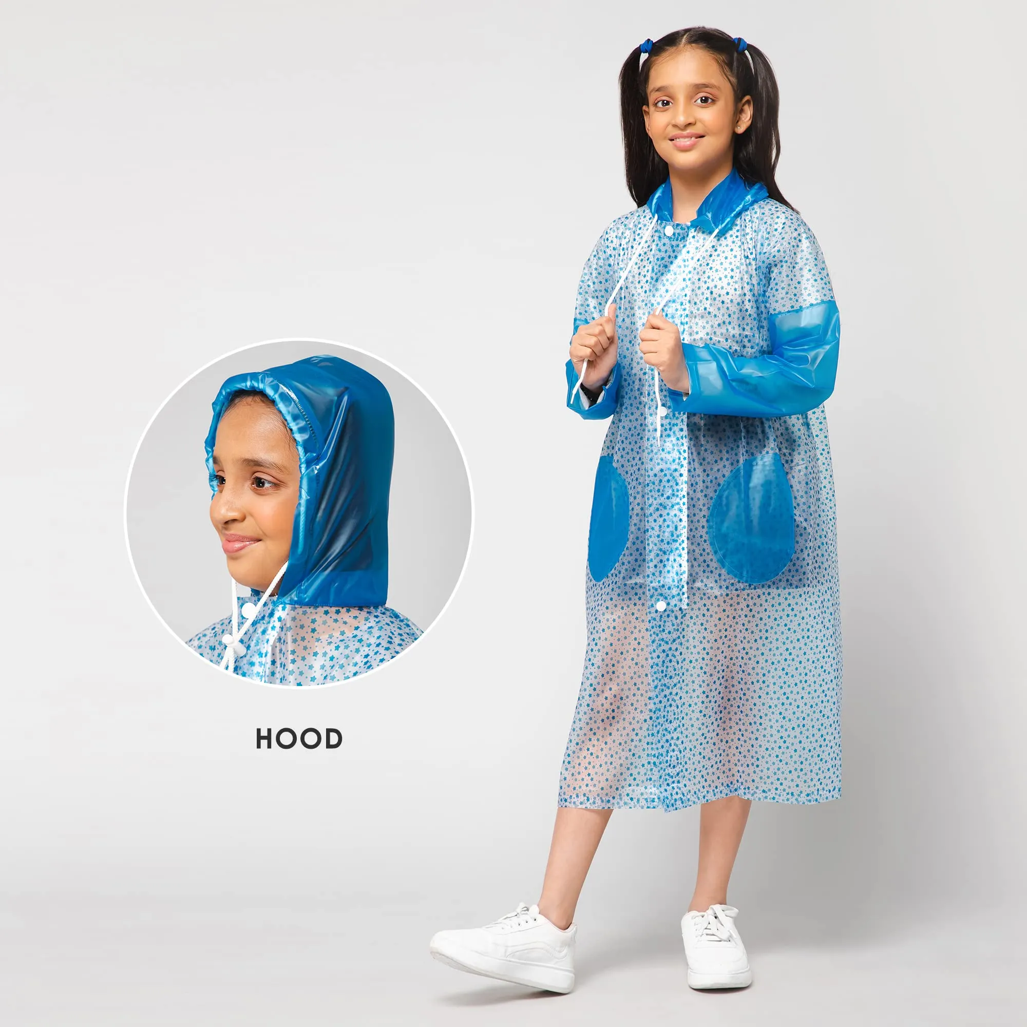 THE CLOWNFISH Drench Dew Series Unisex Kids Waterproof Single Layer PVC Longcoat/Raincoat with Adjustable Hood. Age-5-6 Years (Sky Blue)