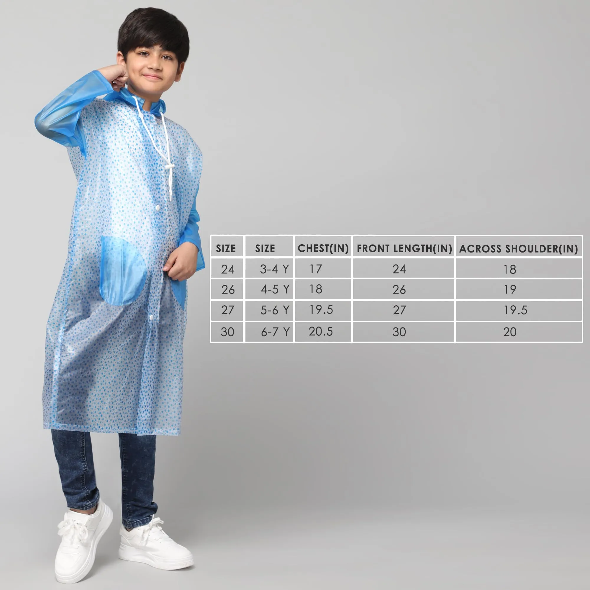 THE CLOWNFISH Drench Dew Series Unisex Kids Waterproof Single Layer PVC Longcoat/Raincoat with Adjustable Hood. Age-5-6 Years (Sky Blue)