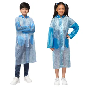 THE CLOWNFISH Drench Dew Series Unisex Kids Waterproof Single Layer PVC Longcoat/Raincoat with Adjustable Hood. Age-5-6 Years (Sky Blue)