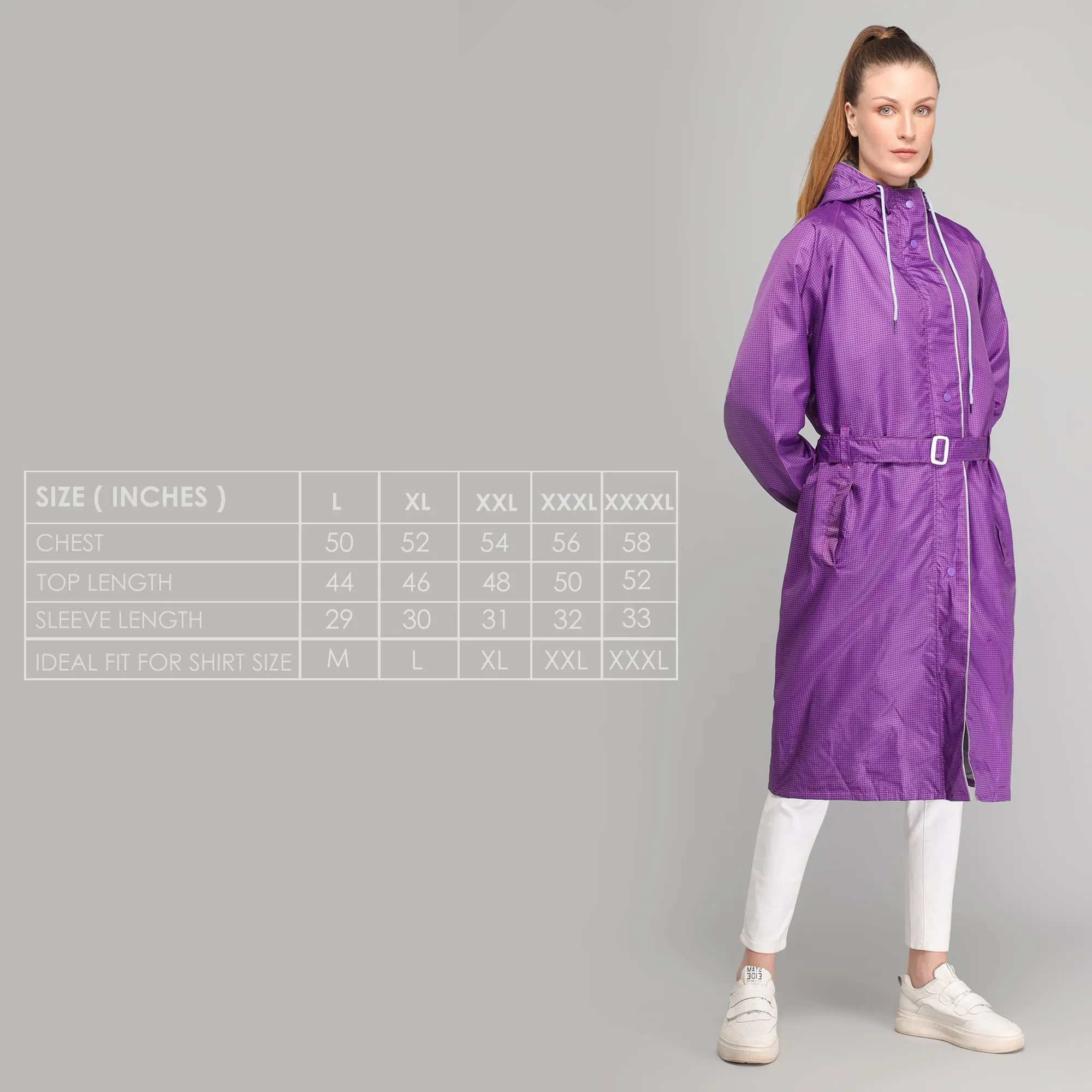 THE CLOWNFISH Dynamic Series Women's Waterproof Polyester Reversible Raincoat/Longcoat with Hood and Reflector Logo at Back for Night Visibility -with Storage Bag (Navy Blue, XL)