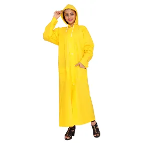 THE CLOWNFISH Indus Series Women's Waterproof PVC Raincoat/Longcoat with Adjustable Hood- With Storage Bag (Yellow, XL)